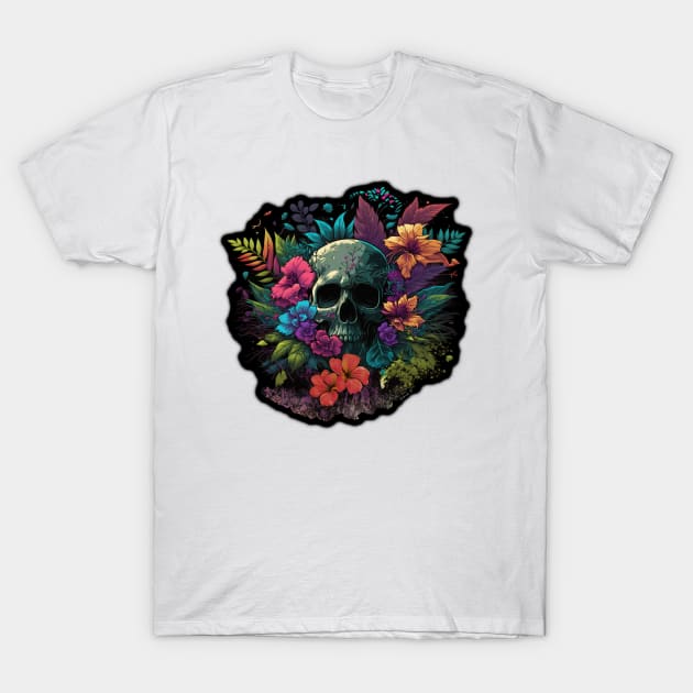 Colorful Floral Skull head design #4 T-Shirt by Farbrausch Art